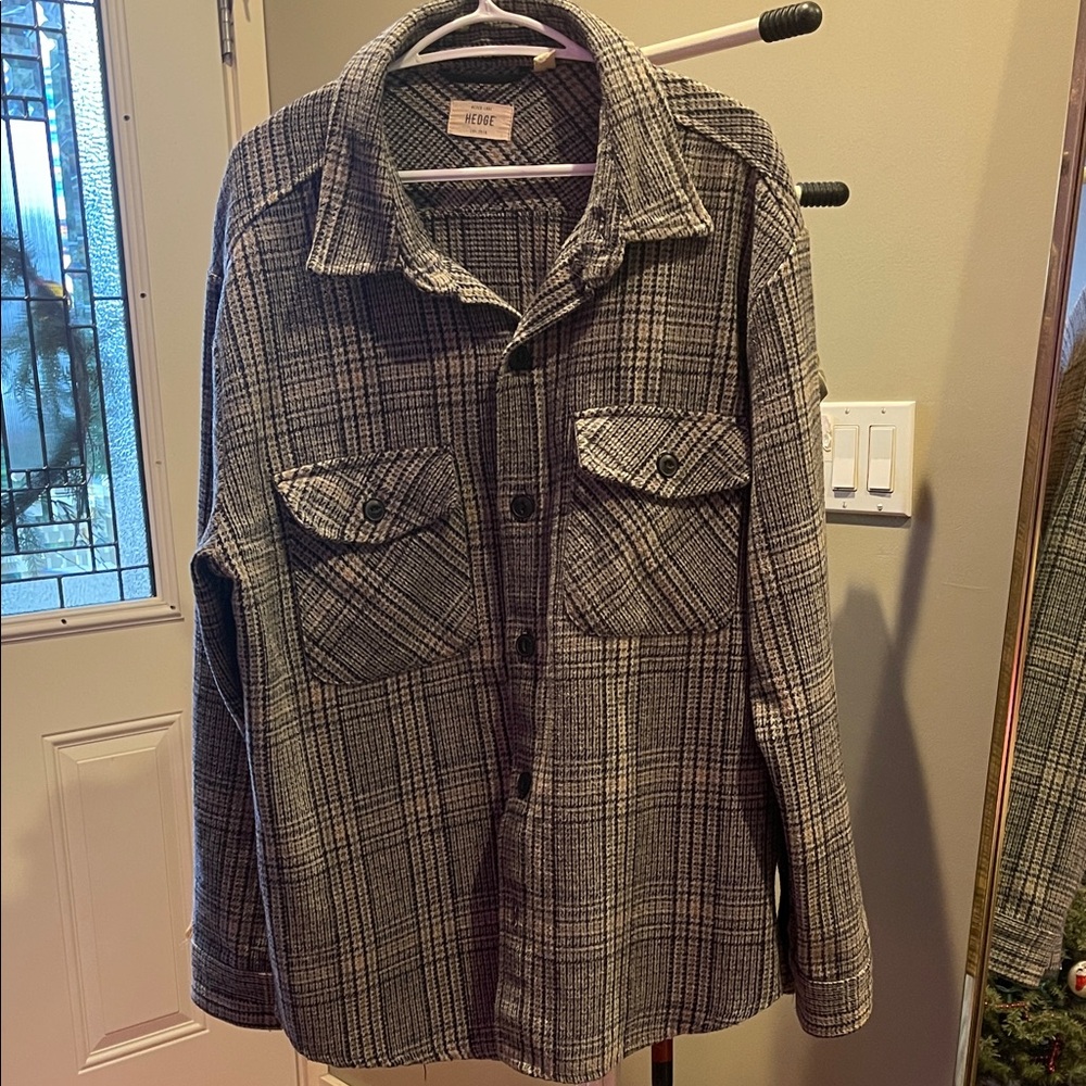 Edge Black and Gray Plaid Shirt Jacket